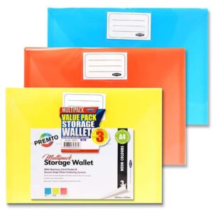 Premto Pkt.3 A4 Button Storage Wallets - Neon