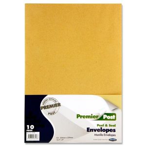 C4 Manilla Peel and Seal Envelopes Pk10