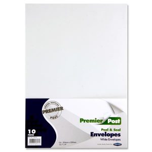 C4 White Peel and Seal Envelopes Pk10