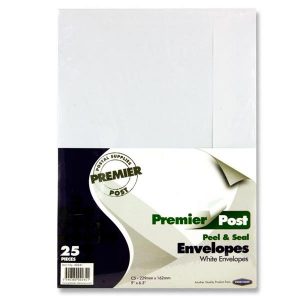C5 White Peel and Seal Envelopes Pk25