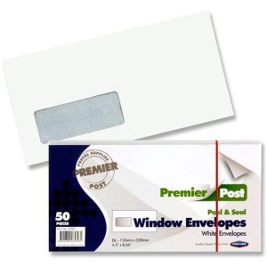 DL White Window Peel and Seal Envelopes Pk50
