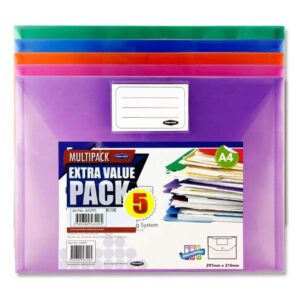 A4 Press Stud Wallet Coloured (Pack of 5)