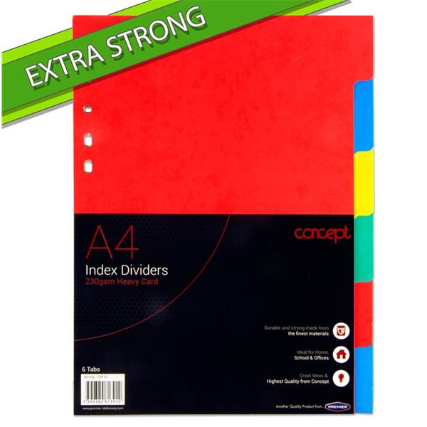A4 230gsm 6 Part Extra Strong Index File Dividers