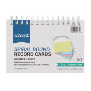 5inch x 3inch Spiral Ruled Index Cards - Colour (Pack of 50)