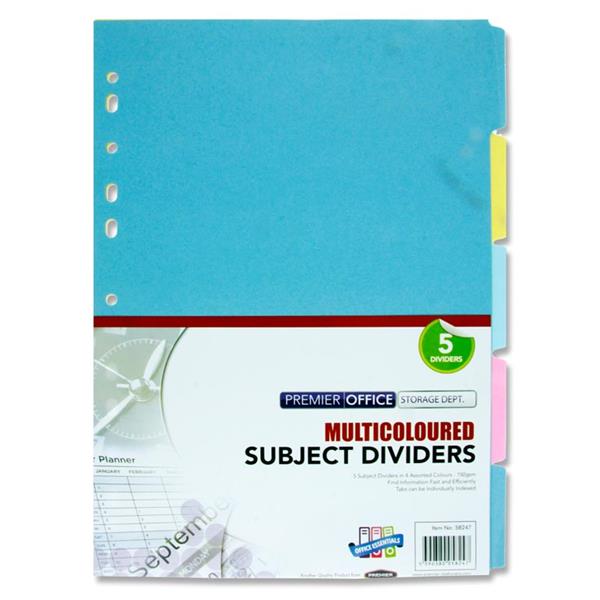 A4 5 Part 175gsm File Dividers Asst Colours