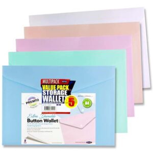 Premto A4 Pastel Button Wallet (Pack of 5)