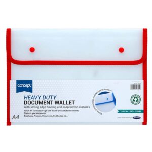 A4 Heavy Duty Button Document Wallet -Red